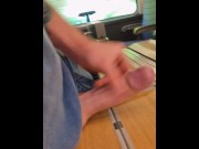 Preview 6 of Public masturbation in the train, Cumming on the table
