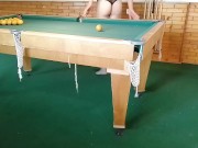 Preview 4 of ts tgirl in a billiard club learns to drive balls into a hole)