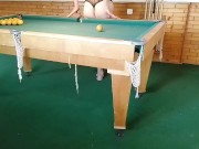 Preview 5 of ts tgirl in a billiard club learns to drive balls into a hole)