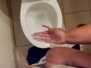 Preview 4 of Holding His Dick While He Pisses in the Toilet and Playing in It