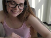 Preview 1 of Naughty teen bookworm learns anatomy on a real big cock ! 18 y.o.