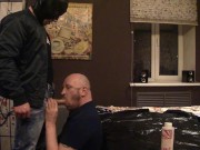 Preview 2 of Continued EXTREME PUBLIC SEX in the ENTRANCE - now at home SKINHEAD FUCKED my THROAT hard FAT DICK