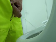 Preview 1 of construction worker pissing at work, close up