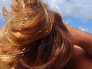 Preview 1 of Hot chick gives Blowjob in public at the beach