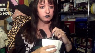 GOTH girl eats beans on webcam show