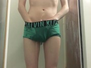 Preview 3 of Twink Pisses His Green Calvin Klein Boxer Briefs