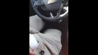 Public flashing playing with bwc in car (solo male)