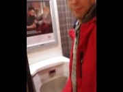Preview 1 of SLOW MOTION johnholmesjunior shooting massive cumload in busy mens bathroom in slow motion