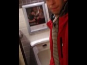 Preview 3 of SLOW MOTION johnholmesjunior shooting massive cumload in busy mens bathroom in slow motion