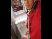 Preview 4 of SLOW MOTION johnholmesjunior shooting massive cumload in busy mens bathroom in slow motion