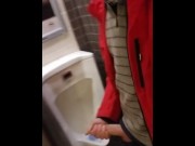 Preview 5 of SLOW MOTION johnholmesjunior shooting massive cumload in busy mens bathroom in slow motion