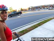 Preview 3 of Prettiest Buns Flashed While Cycling Outdoors, Sexy Babe Sheisnovember Upskirt Reveals Tight Wedgie