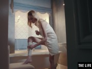 Preview 3 of Pretty blonde model massages her feet and then her bare pussy