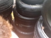 Preview 2 of Slut sucks and fucks in roadside tire fort