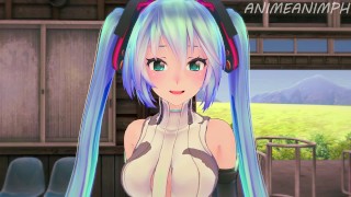 Hatsune Miku shows her body and gives blowjob to fans