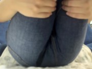 Preview 4 of College student, male daughter pees on his jeans because he can't hold his pee-pee.