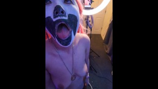 Wicked clown gets destroyed  in front if people  and spits cum at the end 