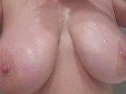 Preview 6 of Oiling my huge DD Italian tits for a nice long titty fuck and play.