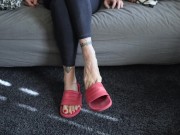 Preview 2 of slides slipper dangle, hot mom feet, milf, foot fetish