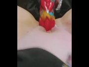 Preview 4 of Little Slut tests out new Aztec monster cock dildo pounds pussy