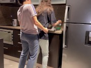Preview 2 of Wife fucked hard with tongue while washing dishes in the kitchen, getting her to cum before her step