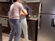 Preview 3 of Wife fucked hard with tongue while washing dishes in the kitchen, getting her to cum before her step