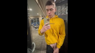 Cute Twink Boy Cums in Public Gym