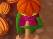 Preview 2 of Halloween 2022 Porn Scary Sex Pumpkin girl blowjob for a white guy Deepthroat Night October 31st