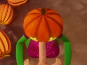 Preview 3 of Halloween 2022 Porn Scary Sex Pumpkin girl blowjob for a white guy Deepthroat Night October 31st