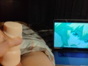 Preview 5 of ASMR Hot guy watches hentai masturbates big dick and moans in pleasure cum a lot of cum - AlexHuff