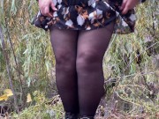 Preview 4 of MILF in a short skirt pissing with pantyhose put down near the river