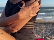 Preview 3 of Girl with hard nipples masturbating on public beach