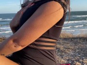 Preview 4 of Girl with hard nipples masturbating on public beach