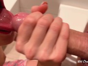 Preview 6 of So much cum! Young blonde gets massive cumshot to throat and chokes Close up CIM 4K wetcherryblonde