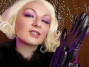 Preview 5 of Blonde MILF in leather GLOVES and FUR: fetish ASMR free video of Arya Grander - pretty braces face