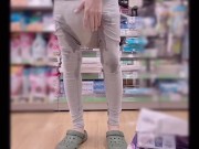 Preview 3 of Pee overflows from a big diaper while shopping and masturbates with that diaper