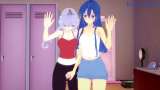 Tsubasa Kazanari and Chris Yukine have intense futanari sex in the locker room. - Symphogear Hentai