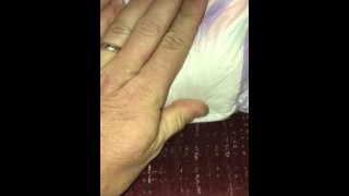 Wifey peeing in her diaper after giving me a blowjob