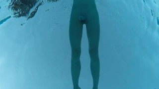 public pool nude swimming with boner in slow motion