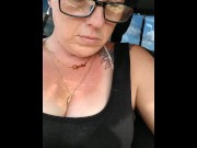 Preview 1 of Nerdy Milf Smoking Cigarettes Showing Cleavage In Truck