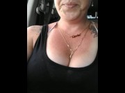 Preview 2 of Nerdy Milf Smoking Cigarettes Showing Cleavage In Truck