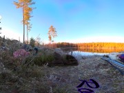 Preview 1 of Sex on a reindeer skin next to a forest lake - RosenlundX - VR 360 - 5,7k 30fps