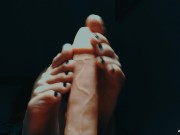 Preview 5 of Perfect dildo footjob from stunningly flexible feet with black toenails