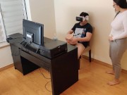 Preview 6 of Hot mother masturbates next to her son while he watches porn with virtual reality glasses