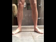 Preview 1 of Size 15 Foot Master Stroking and Cumming in Shower While Showing Feet