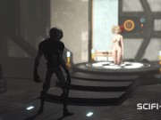 Preview 1 of Hot sex in the sci-fi-lab. A sexy girl gets fucked by an android monster