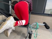 Preview 2 of Workout in yoga pants make me fuck her on public balcony