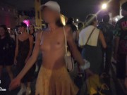 Preview 2 of Going totally topless and flashing pussy at the street festival!