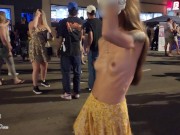 Preview 5 of Going totally topless and flashing pussy at the street festival!