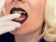 Preview 3 of Medical nitrile white nurse gloves and fur with dark lipstick - Blonde ASMR